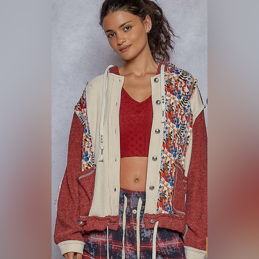 POL jacket, balloon sleeve, relaxed fit, thermal, quilted detail, floral pattern